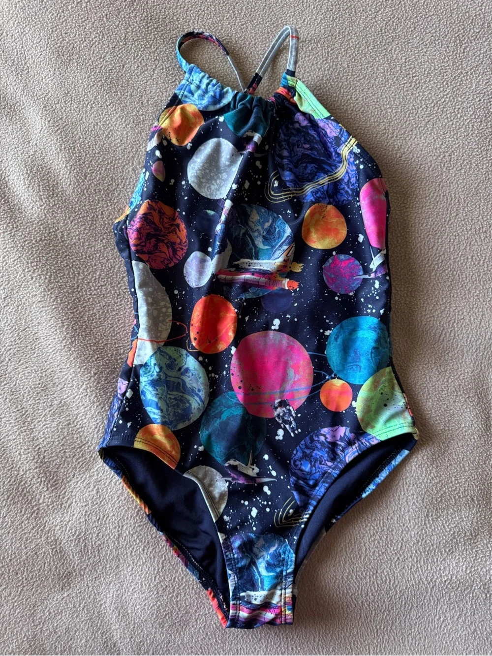 EUC Gap Kids - size M (8) One-Piece Swimsuit in Multicolor Planet/Space Print